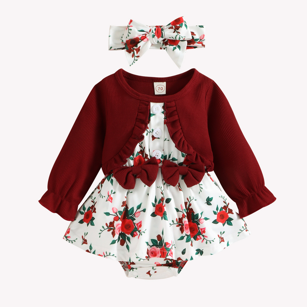 Floral Baby Ribbed Bodysuit Red colour