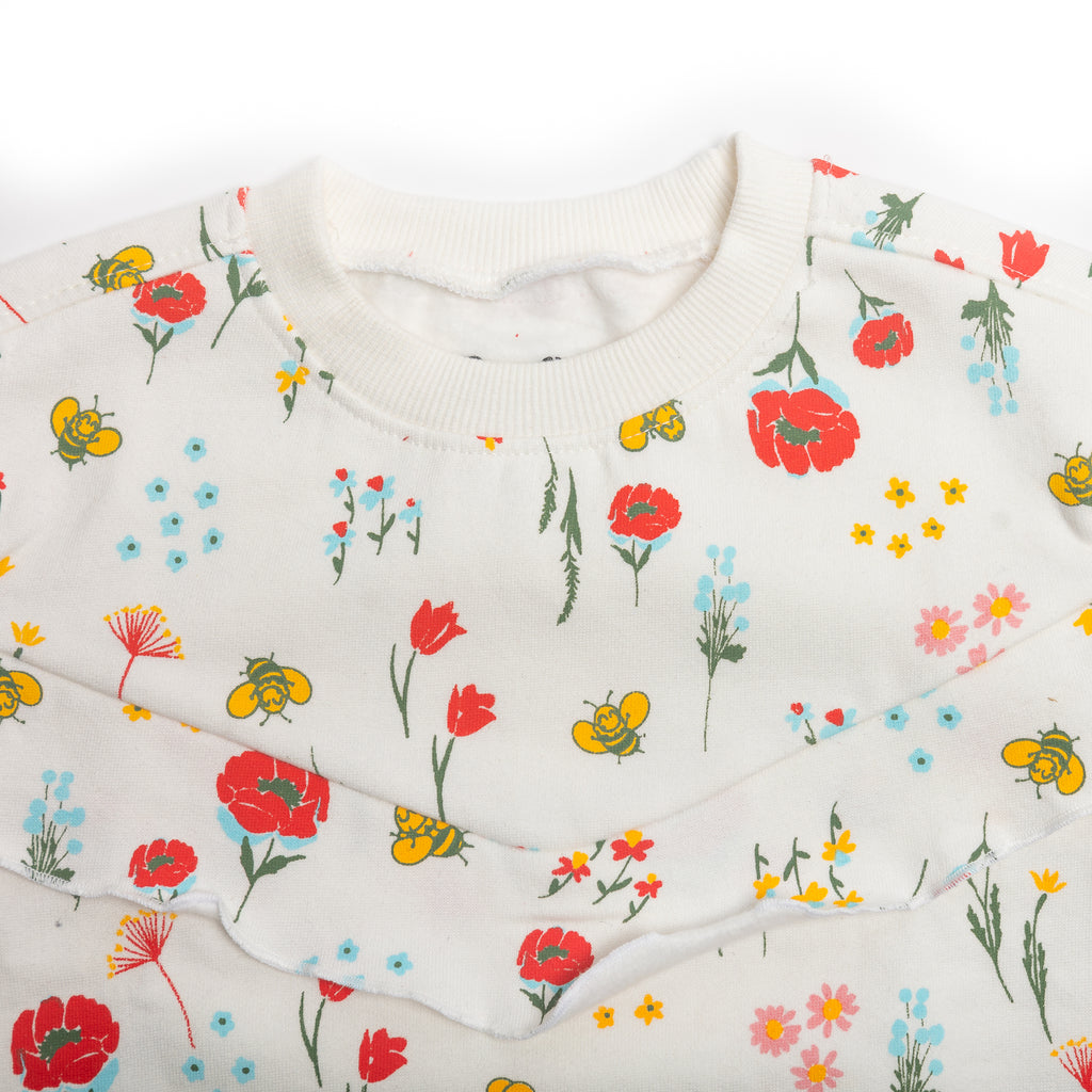 organic cotton tulips flowers sweatshirt collar