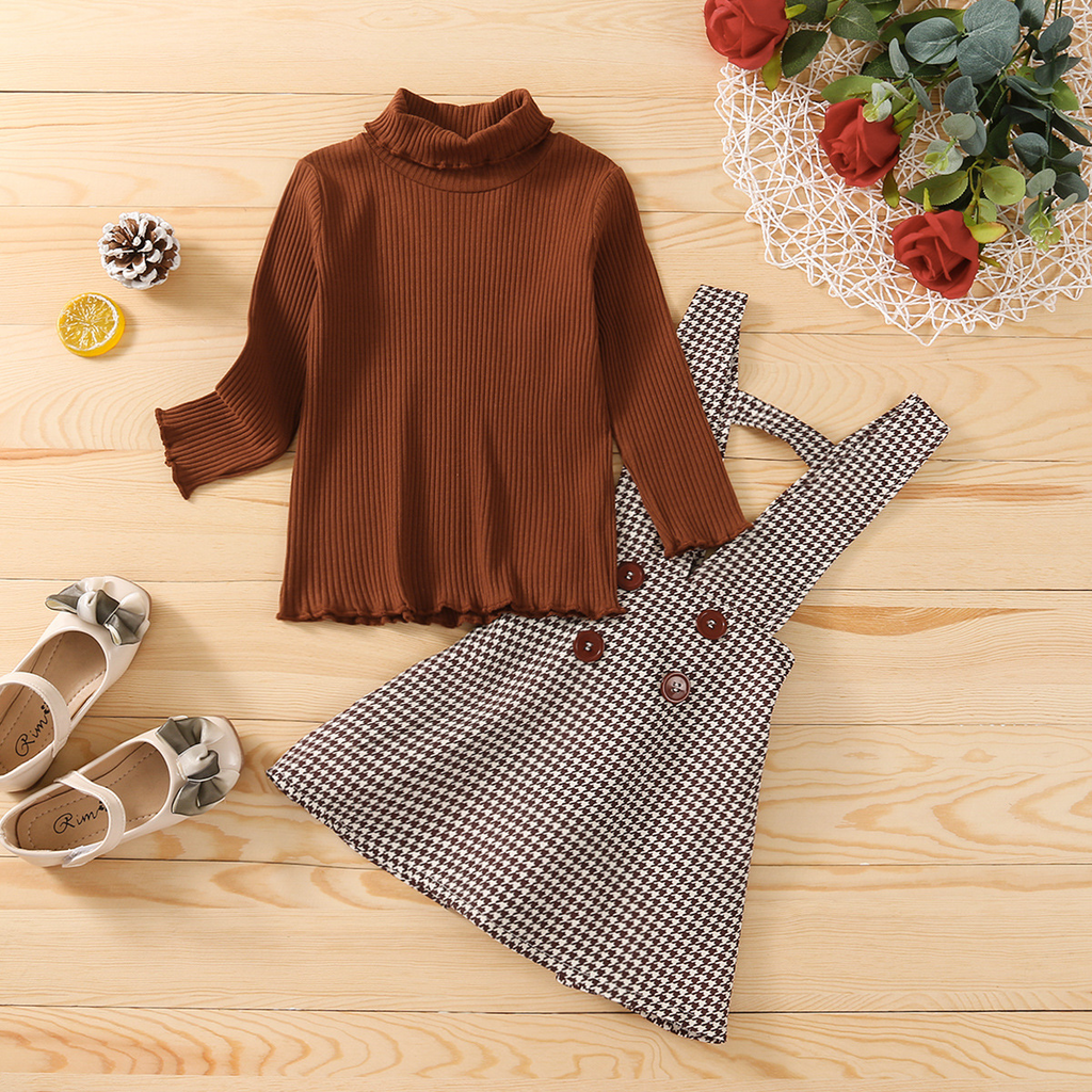Chocolate brown Beige Baby Girl Dress set