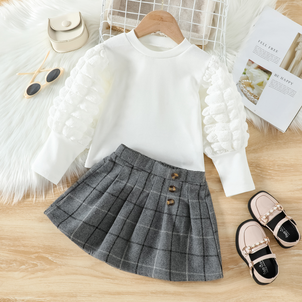 Angelic Baby White Puff Sleeve & Skirt Set