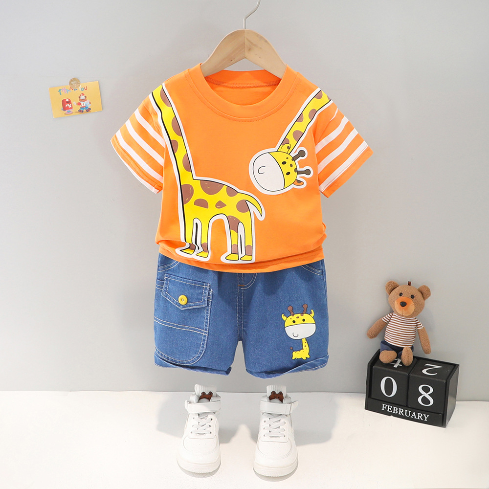 Orange Baby Tee & Jeans Shorts