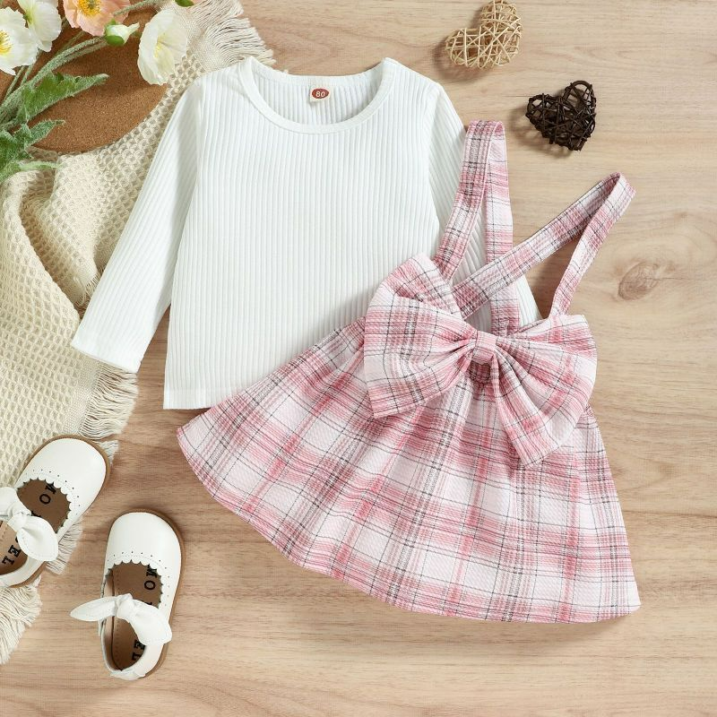 Trendy Baby White Rib Top & Skirt Set